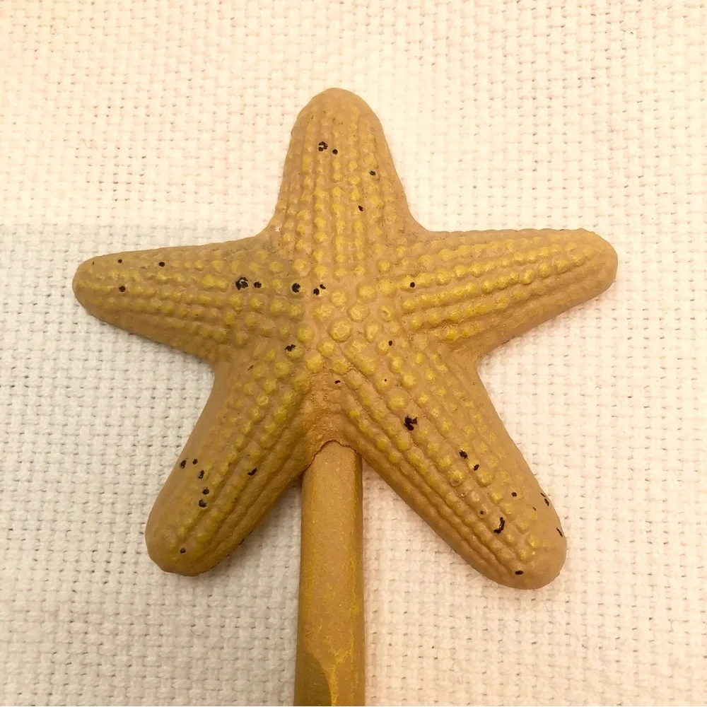 2 Yellow Starfish  Cast Iron Wall key towel Hooks rustic textured finish